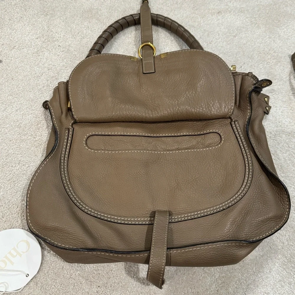 Chloe Medium Marcie double carry handbag purse in nut leather brown taupe - Picture 11 of 17